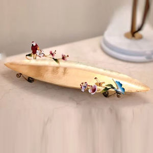 Plateau décoratif en bois et aluminium avec poignée en forme de feuille d'oiseau, pour assiettes et plats sous glaçure, plateau de service - Product Image 2