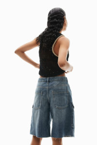 Pantalones cortos de mezclilla lavados con ácido de algodón de Color azul con estilo a la moda para mujeres pantalones cortos de mezclilla con múltiples bolsillos personalizados - Product Image 5