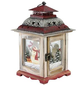 Farol de madera rústico rojo y marrón para velas, decoración navideña para interiores y exteriores, fiestas, decoración de Año Nuevo, hecho a mano en India. - Product Image 3