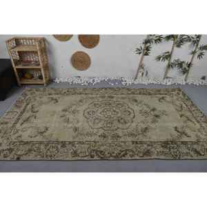 พรมขนสัตว์วินเทจทรงสี่เหลี่ยมผืนผ้าขนาด5.3x8.8ฟุตดีไซน์แบบเย็บปะติดปะต่อกันสีน้ำตาลเบจเป็นมิตรกับสิ่งแวดล้อมทำด้วยมือ - Product Image 3