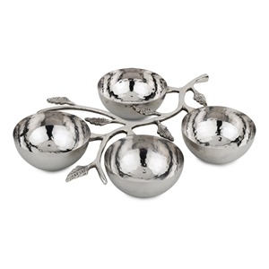 Ensemble de bols de service de haute qualité en argent fini avec un support en forme de branche de feuille pour la salle à manger à domicile, les fêtes et les occasions spéciales - Product Image 1