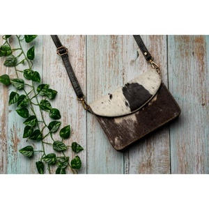 Women's Lightweight Sling <b>Shoulder</b> Bag Genuine Leather Hair-On Feature Zip Closure Single <b>Strap</b> Bohemian Style Spring/Summer - Product Image 3