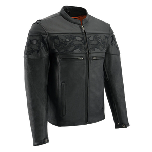Chaqueta de cuero de moda de motocicleta clásica negra para hombres hecha de cuero de vaca - Product Image 1