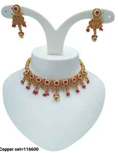 INDIAN TRADITIONAL and FASHIONABLE COPPER JEWELLERY BRIDAL <b>WEDDING</b> JEWELLERY <b>SET</b> for WOMEN EARRINGS and <b>NECKLACE</b> <b>SET</b> - Product Image 3