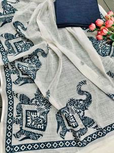 La mayoría de las ventas de algodón pesado de impresión digital de trabajo de borde Saree para niñas estilo moderno para ropa de fiesta de boda disponible para la venta India - Product Image 6