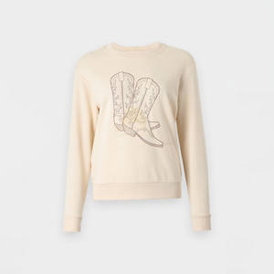 Sudadera de Cuello Redondo para Mujer, Personalizada, 100% Algodón, con Estampado de Serigrafía y Pedrería en la Parte Delantera, de Alta Calidad, Gran Venta - Product Image 5