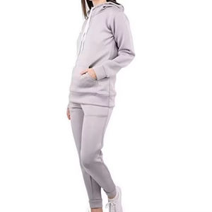 New style Custom Logo Women's Casual Solid regular Length Winter Long <b>Sleeved</b> Fleece Hoodie Jogger Stacked Pants - Product Image 2