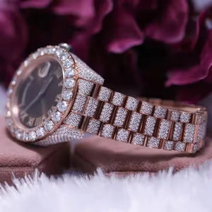 นาฬิกาหน้าปัดกระจกอะนาล็อกคุณภาพสูงสำหรับวันที่วันที่วันที่ทำจากสเตนเลสสตีลประดับเพชรสีโรสโกลด์ - Product Image 2