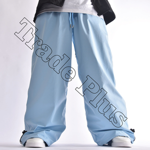 Pantalones de Nieve Holgados Azul Claro de Moda con Cintura Ajustable con Cordón, Forro Cálido y Puños Elásticos para Deportes al Aire Libre en Invierno - Product Image 1
