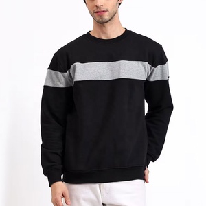 Sweat-shirt à col rond noir et gris avec blocs de couleur, fermeture éclair intégrale, uni, décontracté, 100 % coton tricoté, pour l'automne - Product Image 1