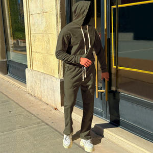 New Men's Casual Sports Set Spring and Autumn Men's Small Checkered <b>Hoodie</b> Set High Quality OEM - Product Image 3