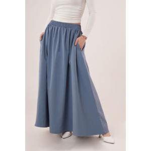 Lustrin Women's Long Blue Elastic Waist <b>Skirt</b> Side <b>Pocket</b> Detail Comfortable Casual Dyed Breathable <b>Maxi</b> <b>Skirt</b> for Everyday Wear - Product Image 1