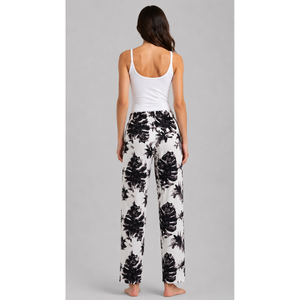 Women's <b>Black</b> White Floral Rayon <b>Pajama</b> Soft Woven Lounge Wear Elastic Waist Side Pockets Customizable ODM Homewear for Families - Product Image 4
