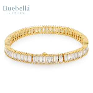 Hot Sale 6mm 925 Sterling <b>Silver</b> 14k Gold Plated Baguette Moissanite Tennis <b>Bracelet</b> Jewelry for <b>Men</b> - Product Image 2