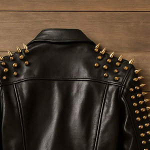 Nouvelle veste en cuir cloutée pour homme, veste en cuir de moto avec clous et strass, vestes en cuir cloutées pour homme - Product Image 6