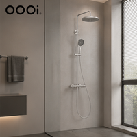 Système de douche mural apparent 3 fonctions avec pommeau de douche pluie, douchette à main ronde et bec de bain, mitigeur non thermostatique