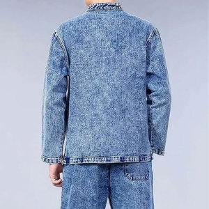 Nouvelle mode veste en jean 100% coton bleu foncé à moustaches pour hommes veste en jean High Street pour hommes - Product Image 2