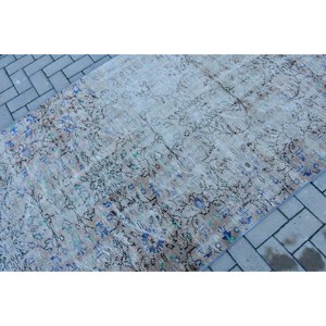 พรมขนาด 4.2x7.5 ฟุต, พรมวินเทจตุรกี, พรมขนสัตว์ลายทางสีเทา-น้ำเงิน - Product Image 5