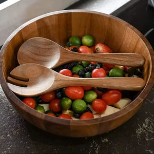 Wooden Serving Bowl With Spoon Eco-Friendly <b>Disposable</b> Bowl Set American Style Business Gift Home Serving Salad Home Use - Product Image 1