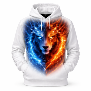 Sweat-shirt à capuche pour homme avec impression numérique, motif d'animaux Feu et Glace, mélange de coton et de polyester, streetwear, sweat-shirt OEM - Product Image 3
