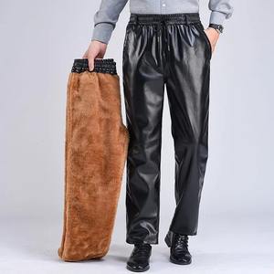 Pantalon d'hiver tendance pour homme en simili cuir noir, coupe-vent, chaud, imperméable, brossé, épais, pour la moto et l'équitation. - Product Image 1