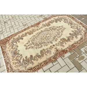 3.8x6.7 ft Turkish Rug, Vintage Area Rug, <b>Brown</b> Beige Ombr <b>Wool</b> Rug - Product Image 2