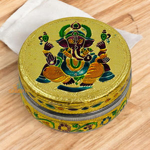 Meenakari Dibba redondo chapado en oro de acero inoxidable para decoración del hogar y regalos - Product Image 2