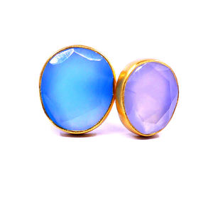 Vintage 925 Sterling Silver Double Stone Blue Chalcedonia Moonstone Gold Plated Engagement Gemstone for Anniversary Classic - Product Image 2