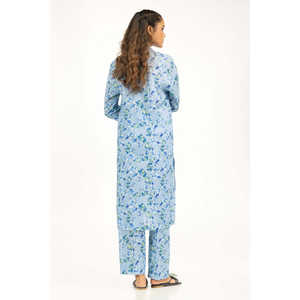 ชุดเซ็ตพิมพ์ลายสีฟ้าสำหรับฤดูใบไม้ผลิ/ฤดูร้อนสำหรับผู้หญิง ชุดลำลอง 2 ชิ้น ไซส์ XS XXS - Product Image 3