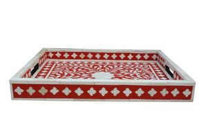 Bandeja de servicio de diseñador rectangular con incrustaciones de hueso personalizadas decorativas con incrustaciones de hueso indio para mesa de centro bandeja de servicio de encimera - Product Image 5