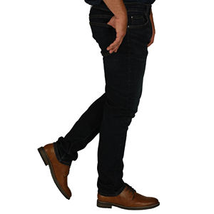 กางเกงยีนส์ผู้ชายสีดำเข้มดีไซน์แฟชั่นกางเกงยีนส์ผ้ายืดแบบเรียงซ้อนแบบกำหนดเองสไตล์ผอม - Product Image 3