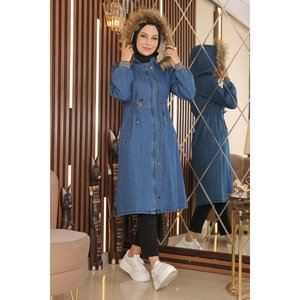 Mega Merchant Gabardina Larga de Mezclilla con Capucha Desmontable, Prenda Exterior Informal, Transpirable, de Manga Larga - Product Image 4