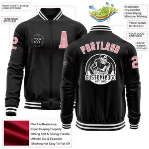 Blouson aviateur personnalisé noir moyen rose-blanc Varsity Letterman veste à glissière coupe-vent Streetwear veste universitaire vintage pour hommes - Product Image 2