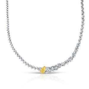 Exclusive Luxury Women's Lab-Grown Pear Shape Yellow Diamond Fancy Cut <b>Necklace</b> 16 Inch 18K White & Yellow Gold IGI Def VVS2 - Product Image 2
