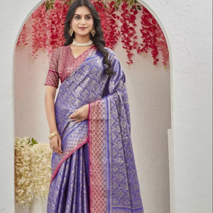 Beau Saree En Soie Avec Tissu Brocart Avec Zari Tissage Partout Saree - Product Image 1