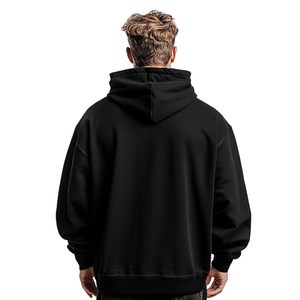 Style baggy Boxy goutte épaule noir basique sweats à capuche surdimensionnés coton mélangé thermique pull-over sweats à capuche pour hommes Logo personnalisé - Product Image 2