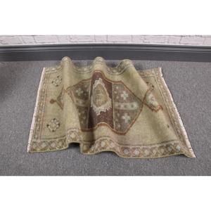 Vintage Small Rug, 1.7x3 ft Turkish Rug, <b>Brown</b> <b>Wool</b> Rug - Product Image 5