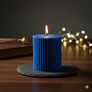Large Smokeless Premium Blue Ribbed Pillar Scented <b>Candles</b> Handcrafted Decorative Wax <b>Candles</b> for Home & Gifting - Product Image 5