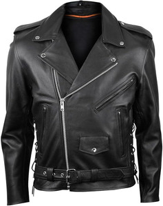 Chaqueta de Cuero para Motociclista MC, de Cuero Vacuno Premium para Hombre, Formal, con Forro Aislante, Cordones Laterales, para Portar Armas Ocultas - Product Image 1