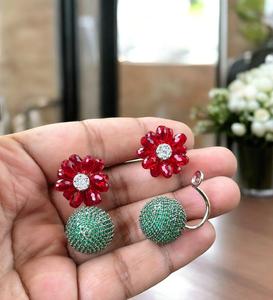 Boucles d'oreilles rubis élégantes de luxe boucles d'oreilles pour filles pour mariages fiançailles en laiton avec émeraude comme pierre principale - Product Image 6