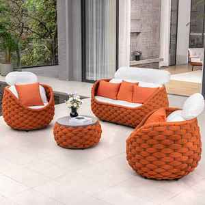 Luxury Handwoven Rattan Modern Eco-Friendly Outdoor Sofa Set with <b>Cushions</b> Coffee Table for <b>Garden</b> Patio Hotel Park | Horticlub - Product Image 1