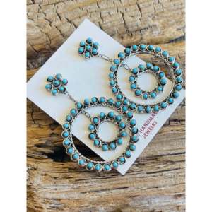 Zuni Petit Point Dangle <b>Earrings</b> with Turquoise & Sterling Silver Geometric Gold Plated Drop <b>Earrings</b> <b>Cute</b> Style for Weddings - Product Image 3