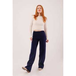 Pantalones de punto de cintura alta azul marino al por mayor, transpirables y de pierna ancha - Product Image 3