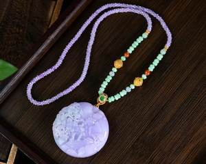 Collar con colgante de paisaje de figura de jadeíta púrpura para mujer, Plata de Ley 925, chapado en oro de 14K, joyería tallada a mano, regalo para ella - Product Image 3