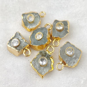 Aigue-marine en or brut, pendentif à bord galvanisé avec cristal de 3mm, breloques en pierre brute, pendentif à bord plaqué or pour - Product Image 5