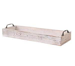 Bandejas para servir de madera rústica rectangulares con asa, bandeja otomana para sala de estar de 16 pulgadas de largo para servir vino (blanqueado) - Product Image 1