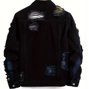 Custom Made <b>Men's</b> Winter Denim Jacket Regular Stretch Stand Collar Horn Button Front Logo High Street Style Plus Size Breathable - Product Image 2