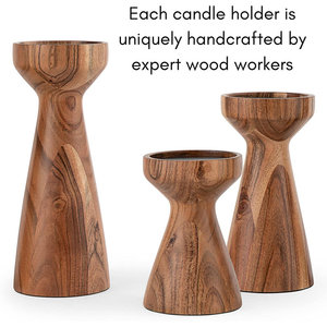 Customized Set of 3 Acacia Wood Pillar <b>Candle</b> <b>Stick</b> <b>Holder</b> with Natural Finish for Home Christmas Decorations - Product Image 4