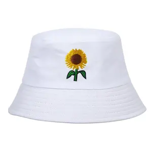 หมวกถังปักลายดอกทานตะวันหมวกปีกกว้างหลายสีหมวกผ้าฝ้าย100% หนึ่งขนาดพอดีกับหมวกกีฬาเวียดนามที่มีคุณภาพสูงที่สุด