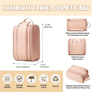 גדול קיבולת pu עור נסיעות תיק קוסמטי עמיד למים כתם דוהה רוכסן איפור מברשת טואלטיקה אחסון תיק - Product Image 3